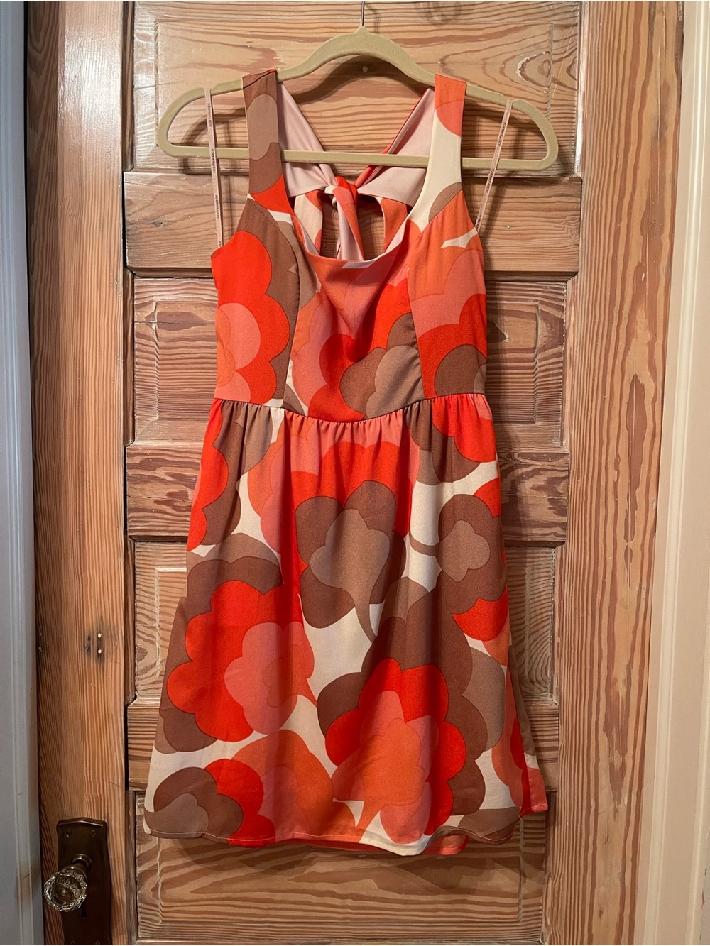 Judith March Orange Brown Cream Retro Floral Bow Back Mini Dress
